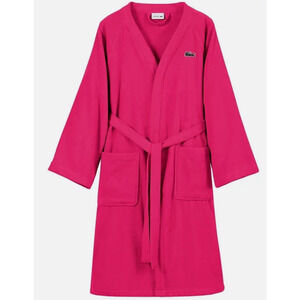 Lacoste Home Logo Patch 100% Cotton Pique Bath Robe ,Magenta ,One Size.